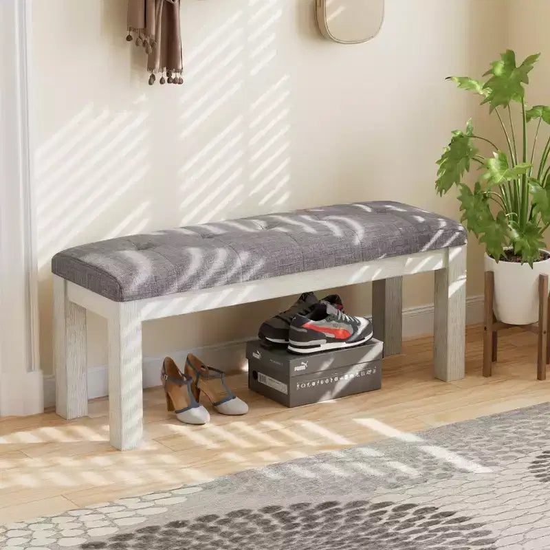 Banc de salle à manger en bois d'hévéa, repose-pieds rembourré, tabouret de chevet pour salle à manger ou cuisine, gris