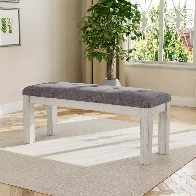 Banc de salle à manger en bois d'hévéa, repose-pieds rembourré, tabouret de chevet pour salle à manger ou cuisine, gris