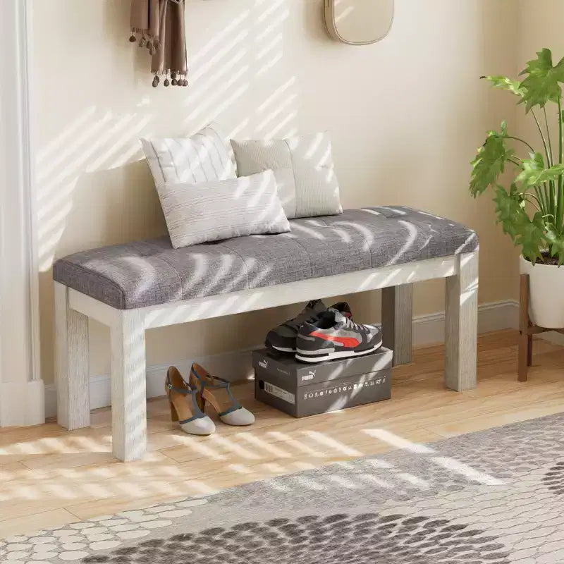 Banc de salle à manger en bois d'hévéa, repose-pieds rembourré, tabouret de chevet pour salle à manger ou cuisine, gris