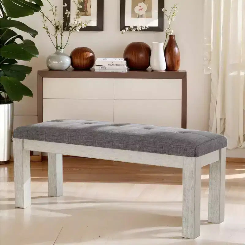 Banc de salle à manger en bois d'hévéa, repose-pieds rembourré, tabouret de chevet pour salle à manger ou cuisine, gris