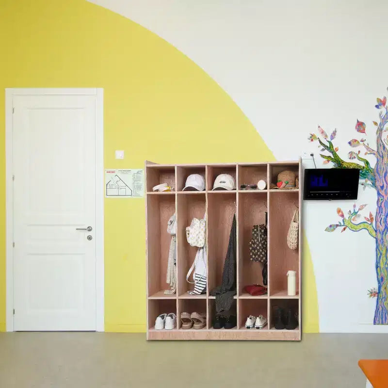 Casier de rangement scolaire à 5 sections, Casiers de rangement pour salle de classe, Casiers en bois taille enfant pour la maternelle, la maison, l'école
