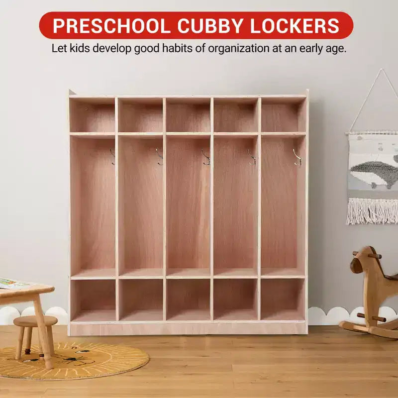 Casier de rangement scolaire à 5 sections, Casiers de rangement pour salle de classe, Casiers en bois taille enfant pour la maternelle, la maison, l'école