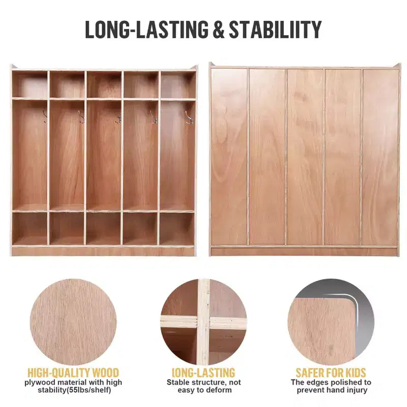 Casier de rangement scolaire à 5 sections, Casiers de rangement pour salle de classe, Casiers en bois taille enfant pour la maternelle, la maison, l'école