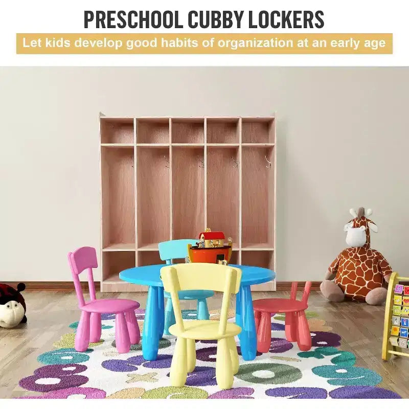 Casier de rangement scolaire à 5 sections, Casiers de rangement pour salle de classe, Casiers en bois taille enfant pour la maternelle, la maison, l'école