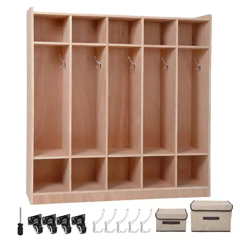 Casier de rangement scolaire à 5 sections, Casiers de rangement pour salle de classe, Casiers en bois taille enfant pour la maternelle, la maison, l'école