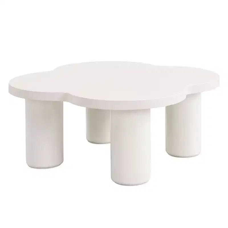 Table basse moderne, base sculpturale en colonne romaine et plateau en verre, table d'appoint, table basse irrégulière pour salon