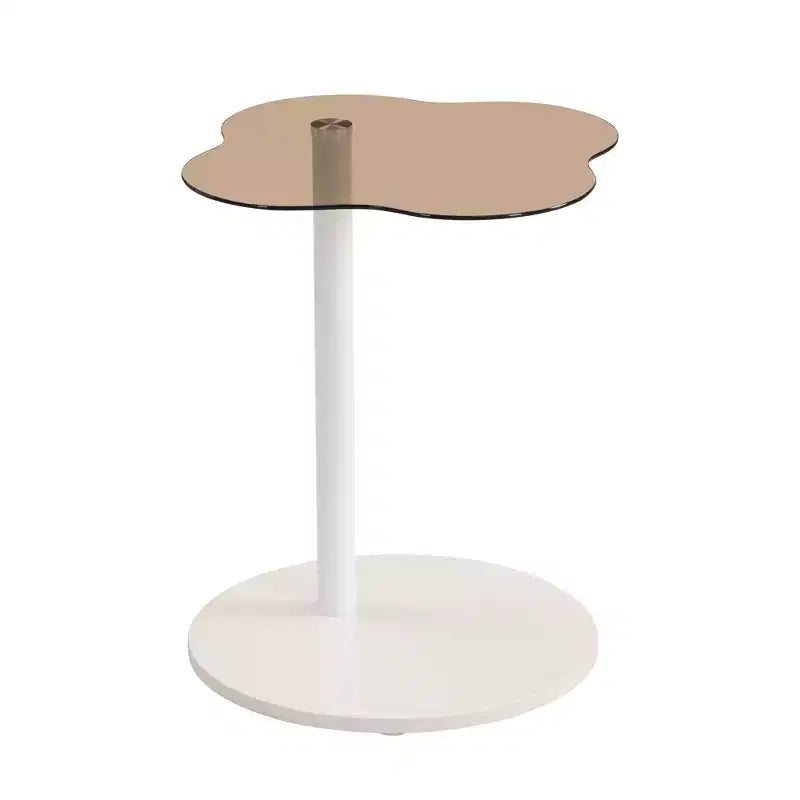 Table basse moderne, base sculpturale en colonne romaine et plateau en verre, table d'appoint, table basse irrégulière pour salon