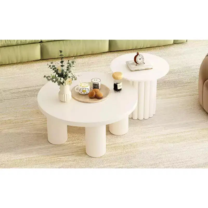 Table basse moderne, base sculpturale en colonne romaine et plateau en verre, table d'appoint, table basse irrégulière pour salon
