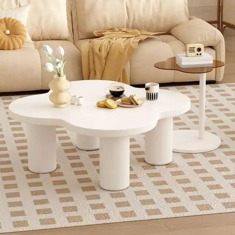 Okak Modern Coffee Table Set of 2, Sculptural Roman Column Base & Glass Top Side End Table, Irregular Center Table for Living Room