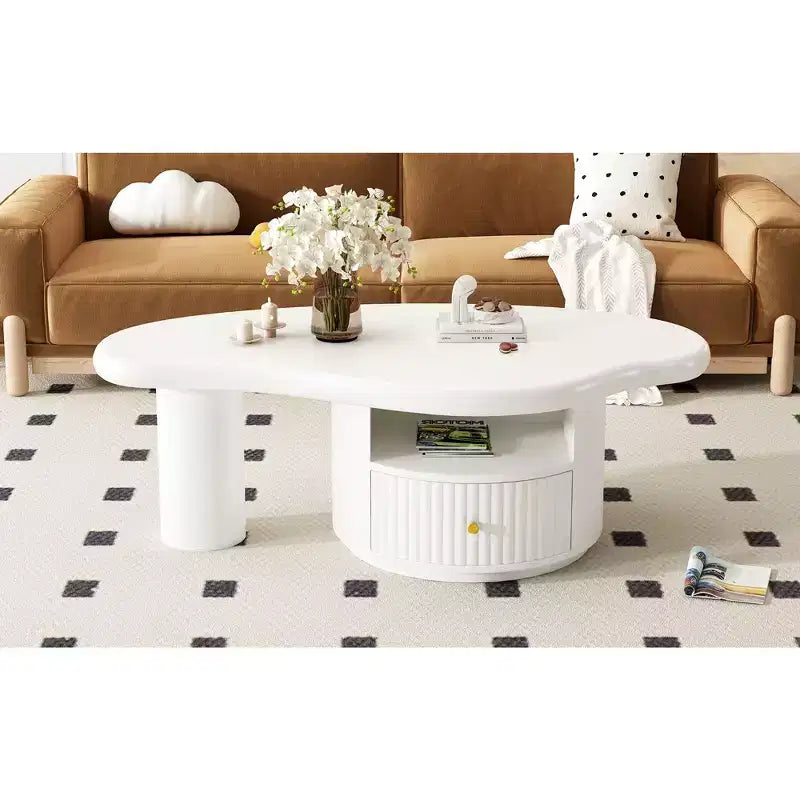 Tables basses nuage modernes, table basse de forme irrégulière avec 2 tiroirs et 2 petits tabourets