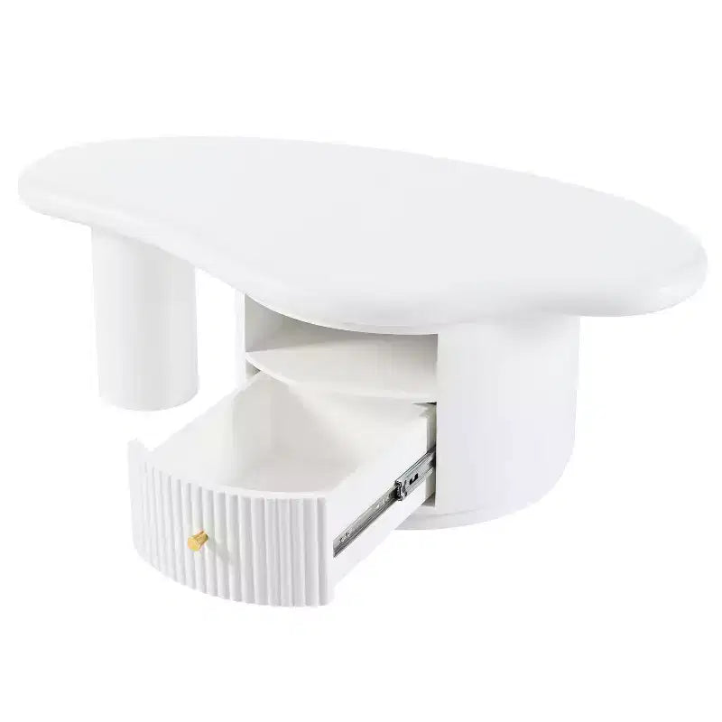 Tables basses nuage modernes, table basse de forme irrégulière avec 2 tiroirs et 2 petits tabourets