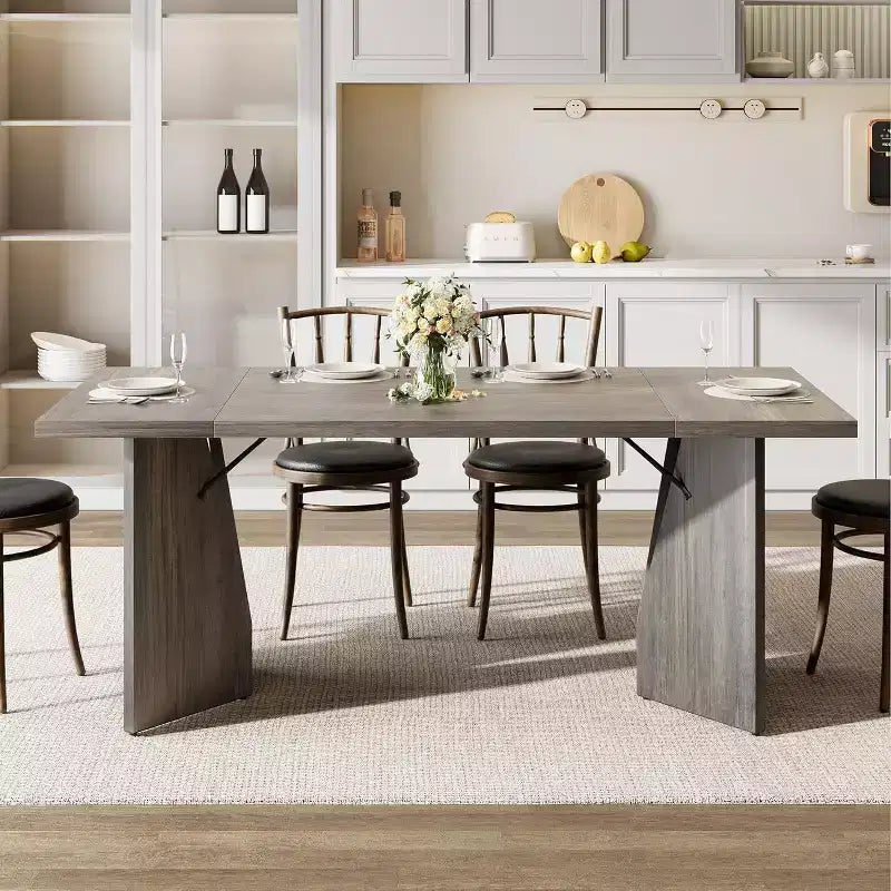 Table de salle à manger de ferme de 180 cm pour 6 personnes, table de cuisine rectangulaire en bois épais avec cadre durable, idéale pour la salle à manger, la cuisine, le bureau