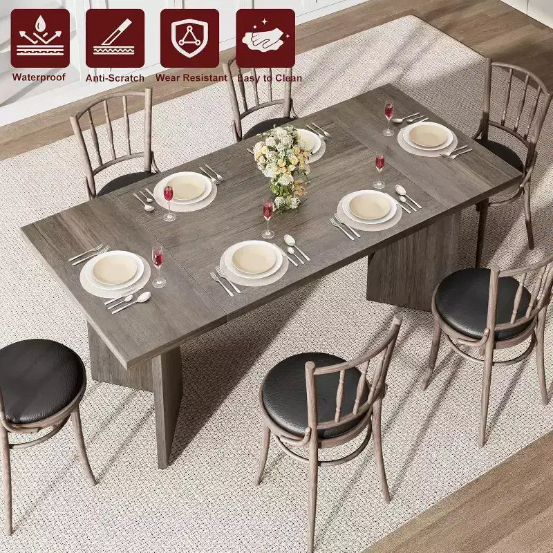Table de salle à manger de ferme de 180 cm pour 6 personnes, table de cuisine rectangulaire en bois épais avec cadre durable, idéale pour la salle à manger, la cuisine, le bureau