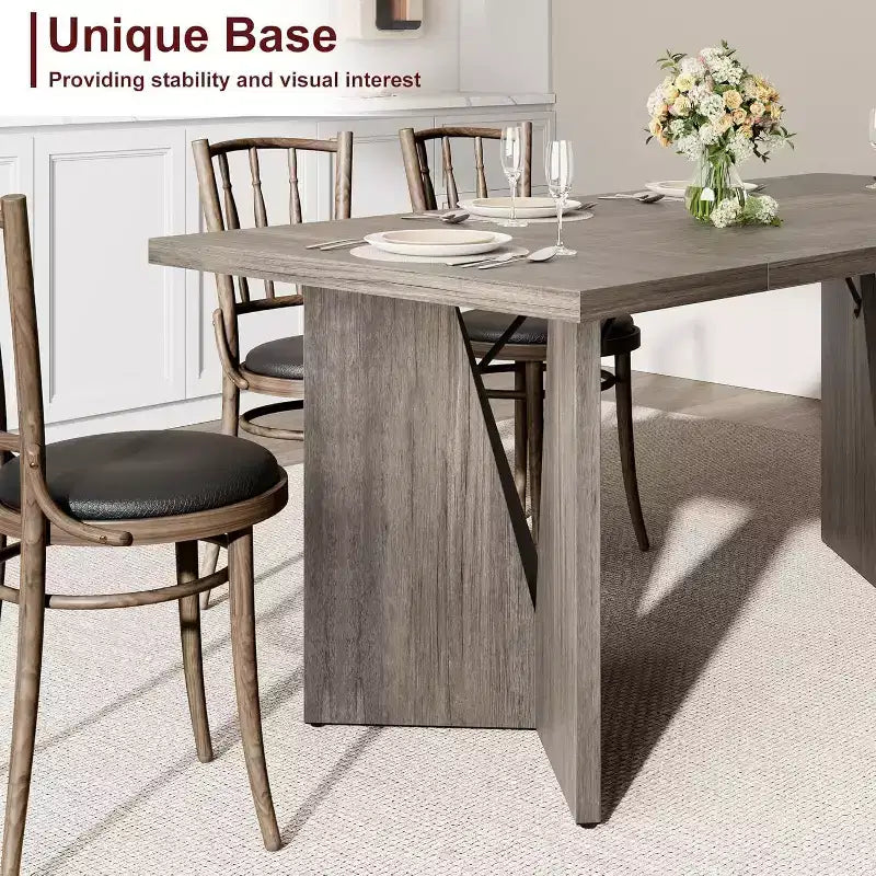 Table de salle à manger de ferme de 180 cm pour 6 personnes, table de cuisine rectangulaire en bois épais avec cadre durable, idéale pour la salle à manger, la cuisine, le bureau