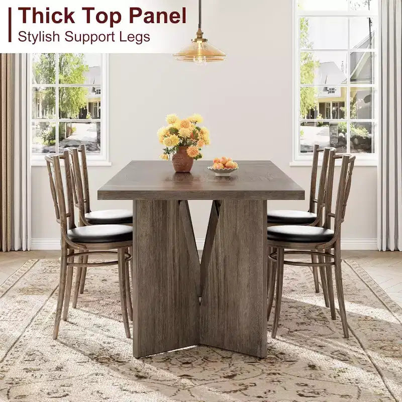 Table de salle à manger de ferme de 180 cm pour 6 personnes, table de cuisine rectangulaire en bois épais avec cadre durable, idéale pour la salle à manger, la cuisine, le bureau