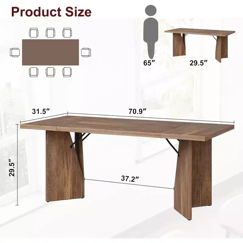 Table de salle à manger de ferme de 180 cm pour 6 personnes, table de cuisine rectangulaire en bois épais avec cadre durable, idéale pour la salle à manger, la cuisine, le bureau