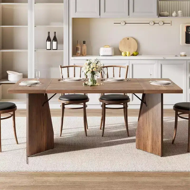 Table de salle à manger de ferme de 180 cm pour 6 personnes, table de cuisine rectangulaire en bois épais avec cadre durable, idéale pour la salle à manger, la cuisine, le bureau