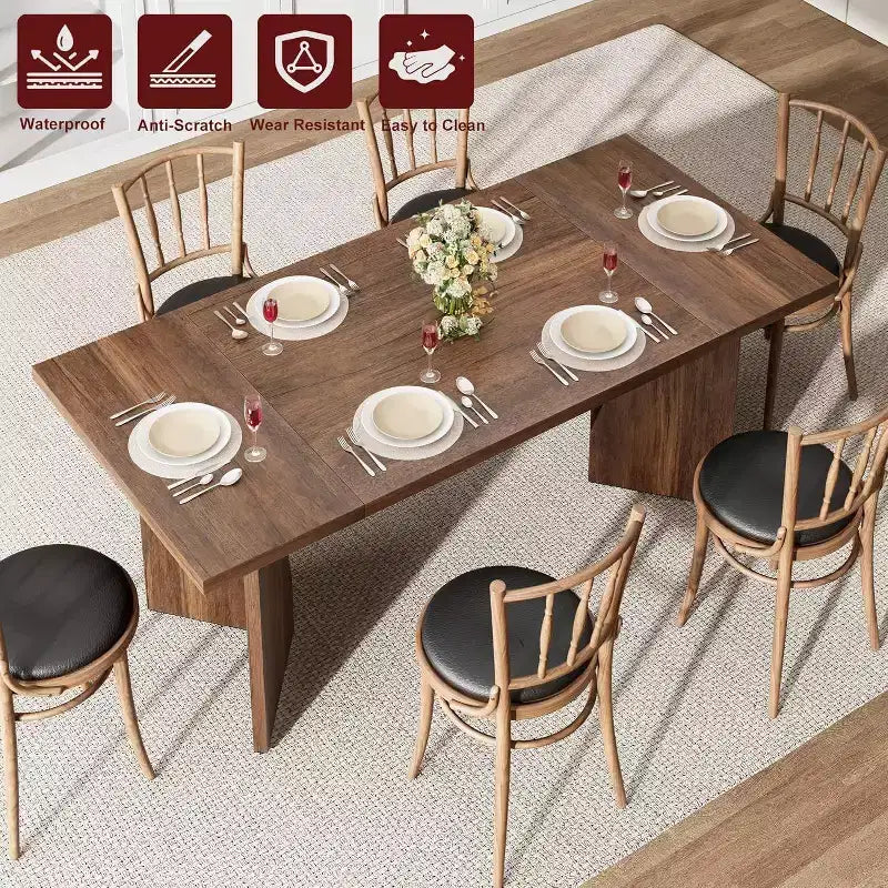 Table de salle à manger de ferme de 180 cm pour 6 personnes, table de cuisine rectangulaire en bois épais avec cadre durable, idéale pour la salle à manger, la cuisine, le bureau