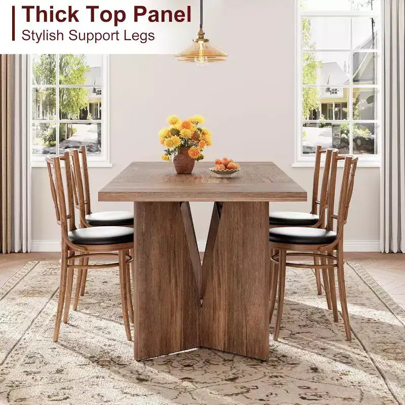 Table de salle à manger de ferme de 180 cm pour 6 personnes, table de cuisine rectangulaire en bois épais avec cadre durable, idéale pour la salle à manger, la cuisine, le bureau