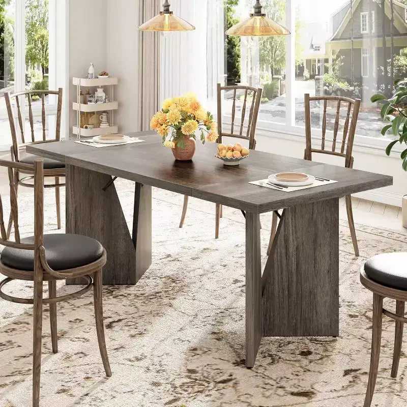 Table de salle à manger de ferme de 180 cm pour 6 personnes, table de cuisine rectangulaire en bois épais avec cadre durable, idéale pour la salle à manger, la cuisine, le bureau