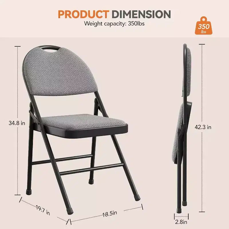 Lot de 4 Chaises Pliantes Rembourrées en Tissu, Chaises Pliantes en Métal avec Dossier Rembourré, Capacité de 159 kg, pour Événements Intérieurs et Extérieurs, Usage Commercial