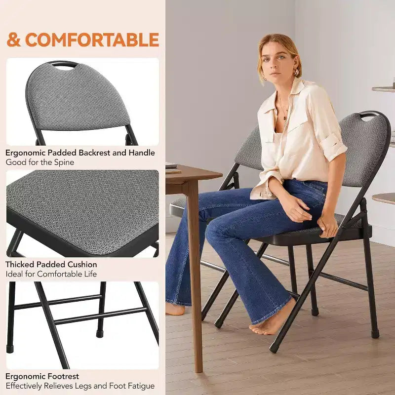 Lot de 4 Chaises Pliantes Rembourrées en Tissu, Chaises Pliantes en Métal avec Dossier Rembourré, Capacité de 159 kg, pour Événements Intérieurs et Extérieurs, Usage Commercial