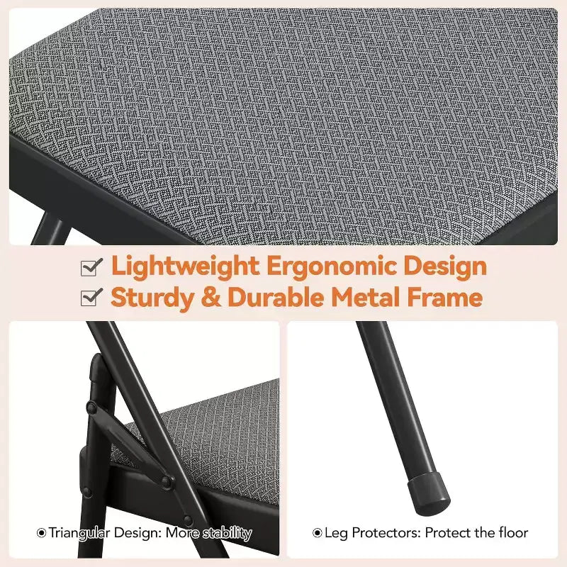 Lot de 4 Chaises Pliantes Rembourrées en Tissu, Chaises Pliantes en Métal avec Dossier Rembourré, Capacité de 159 kg, pour Événements Intérieurs et Extérieurs, Usage Commercial