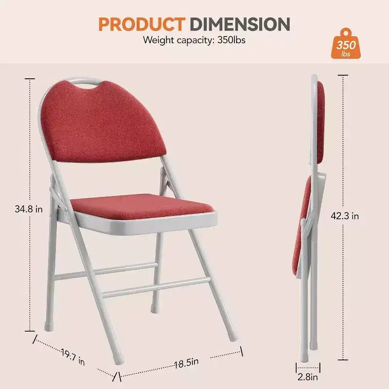Lot de 4 Chaises Pliantes Rembourrées en Tissu, Chaises Pliantes en Métal avec Dossier Rembourré, Capacité de 159 kg, pour Événements Intérieurs et Extérieurs, Usage Commercial