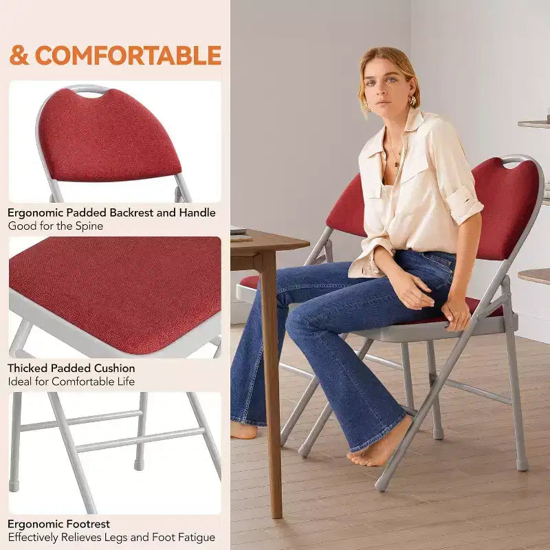 Lot de 4 Chaises Pliantes Rembourrées en Tissu, Chaises Pliantes en Métal avec Dossier Rembourré, Capacité de 159 kg, pour Événements Intérieurs et Extérieurs, Usage Commercial