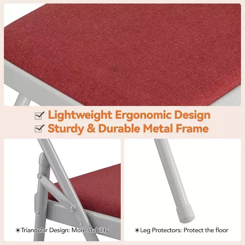 Lot de 4 Chaises Pliantes Rembourrées en Tissu, Chaises Pliantes en Métal avec Dossier Rembourré, Capacité de 159 kg, pour Événements Intérieurs et Extérieurs, Usage Commercial