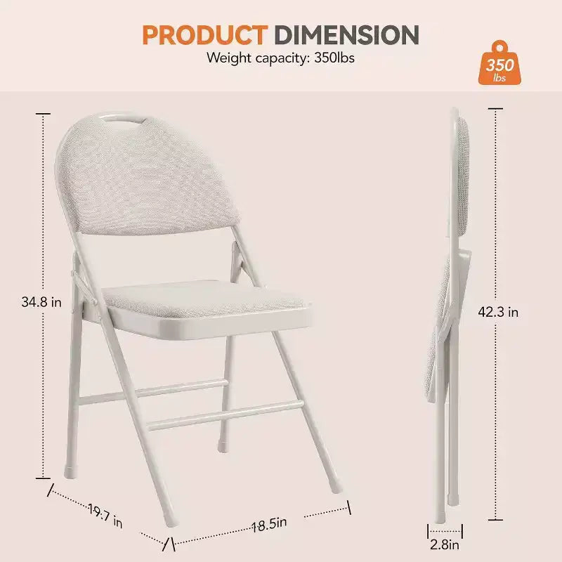 Lot de 4 Chaises Pliantes Rembourrées en Tissu, Chaises Pliantes en Métal avec Dossier Rembourré, Capacité de 159 kg, pour Événements Intérieurs et Extérieurs, Usage Commercial