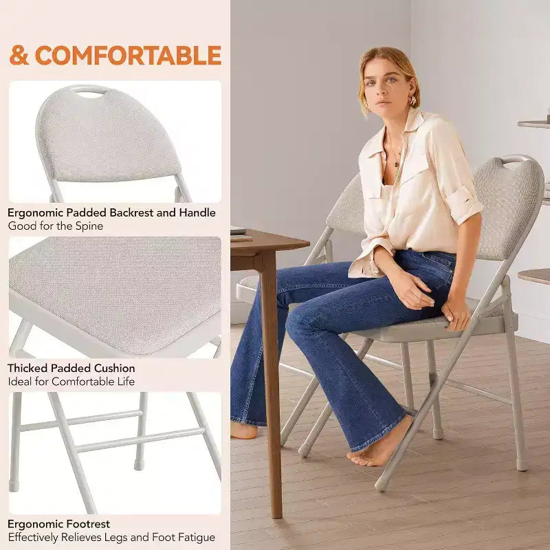 Lot de 4 Chaises Pliantes Rembourrées en Tissu, Chaises Pliantes en Métal avec Dossier Rembourré, Capacité de 159 kg, pour Événements Intérieurs et Extérieurs, Usage Commercial