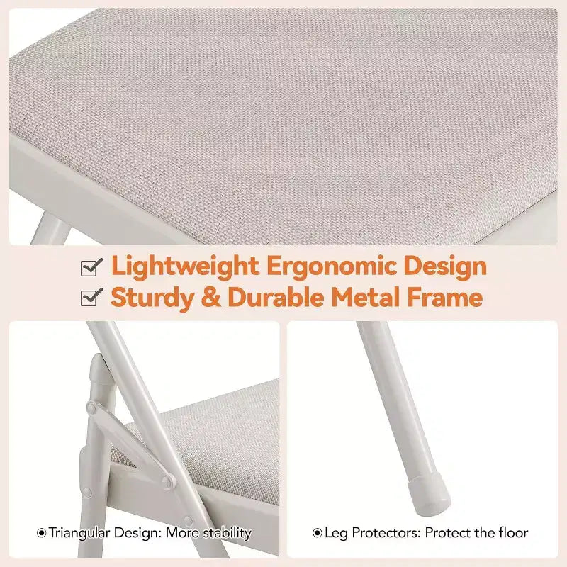 Lot de 4 Chaises Pliantes Rembourrées en Tissu, Chaises Pliantes en Métal avec Dossier Rembourré, Capacité de 159 kg, pour Événements Intérieurs et Extérieurs, Usage Commercial