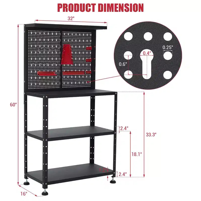 Établi avec panneau perforé, capacité de bureau, établi de garage en acier robuste - avec kits de suspension et étagères de rangement, pour atelier, garage