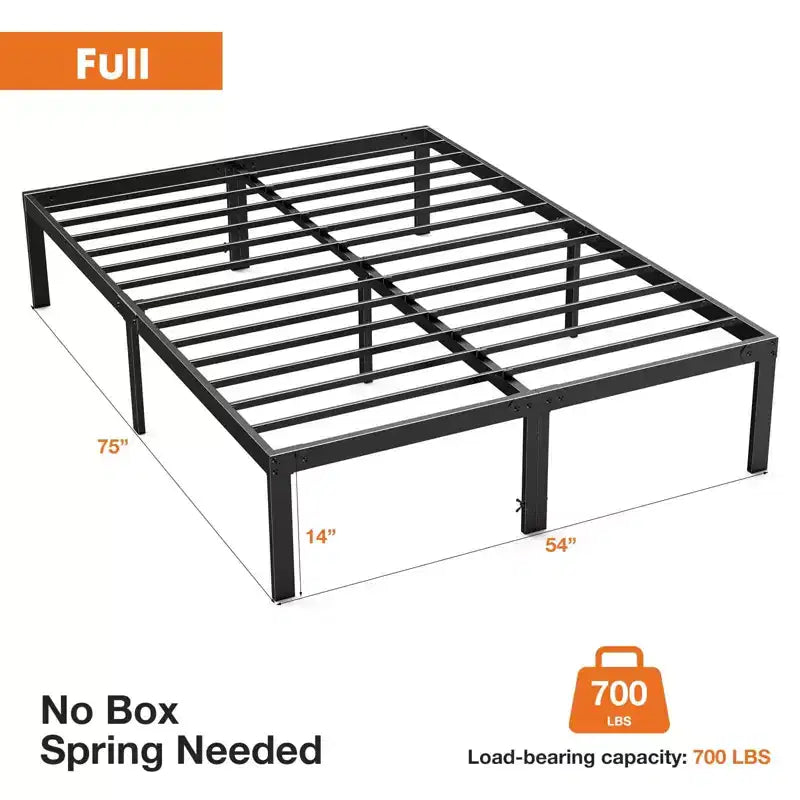 Cadre de lit en métal robuste avec support en lattes d'acier, pas besoin de sommier, 12 espaces de rangement sous le lit, montage rapide, capacité de 136 kg (double)