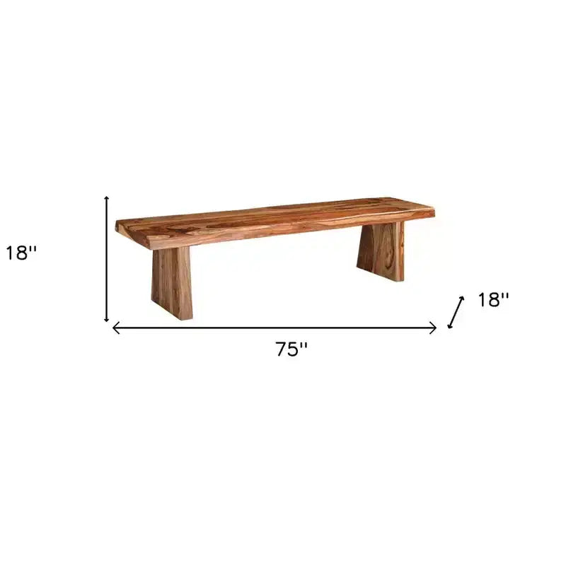Banc de salle à manger en bois massif marron à bords naturels 75 po