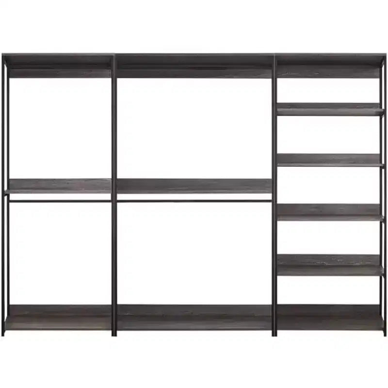 HomeStock 77.7 in.H x 111 in.W Black Wood Composite Closet System for Universal Storage with Storage Bins