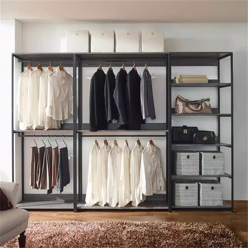 Meuble de rangement pour dressing en bois composite noir, 77,7 po (H) x 111 po (L), avec bacs de rangement