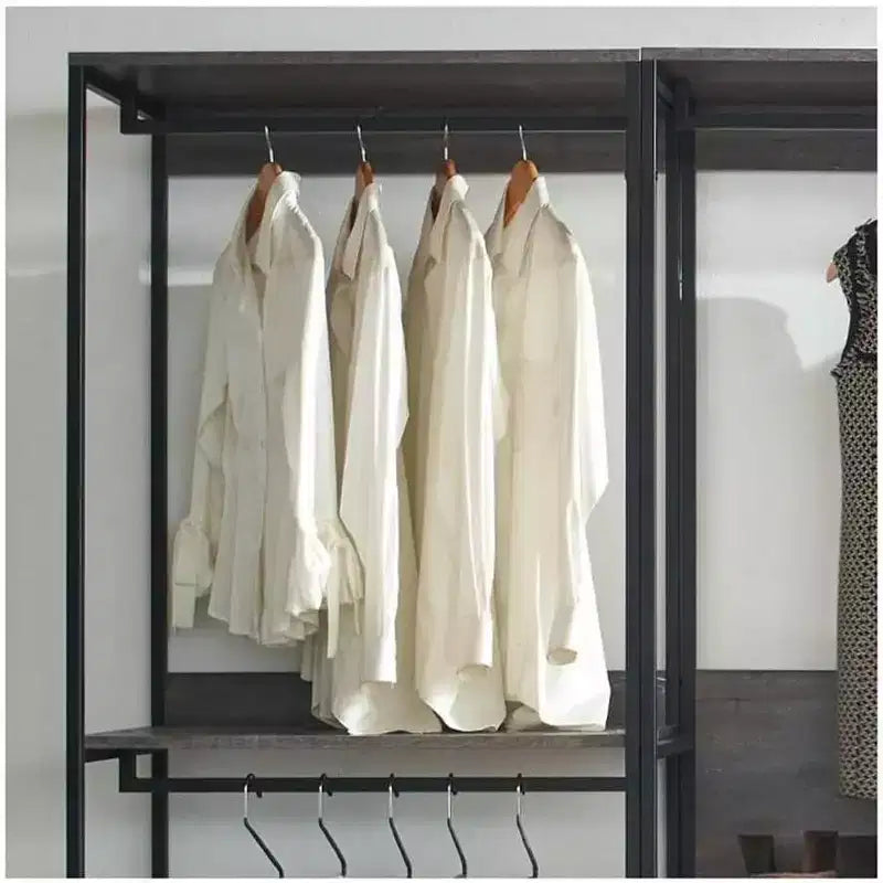 Meuble de rangement pour dressing en bois composite noir, 77,7 po (H) x 111 po (L), avec bacs de rangement