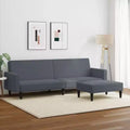 Canapé convertible 2 places en velours gris foncé avec pouf – Lit double moelleux, dossier réglable, cadre en bois robuste