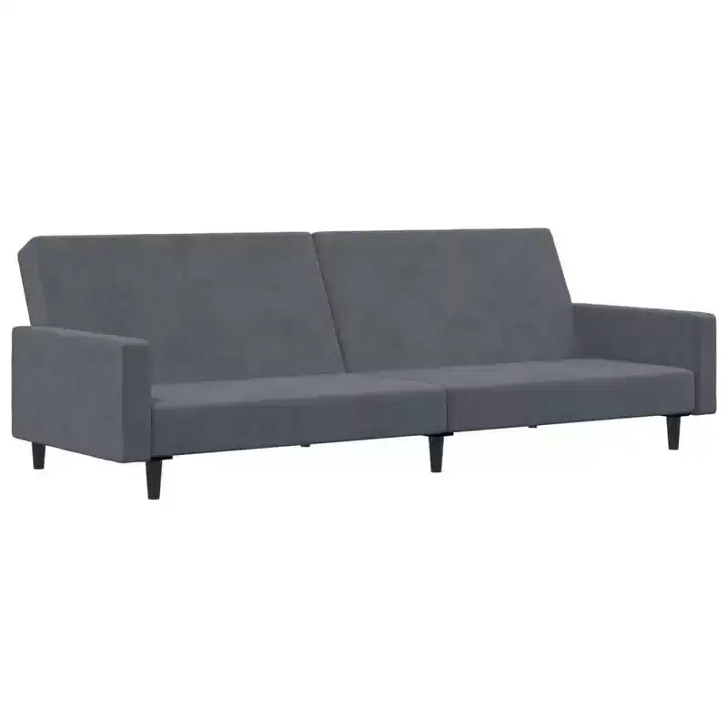 Canapé convertible 2 places en velours gris foncé avec pouf – Lit double moelleux, dossier réglable, cadre en bois robuste
