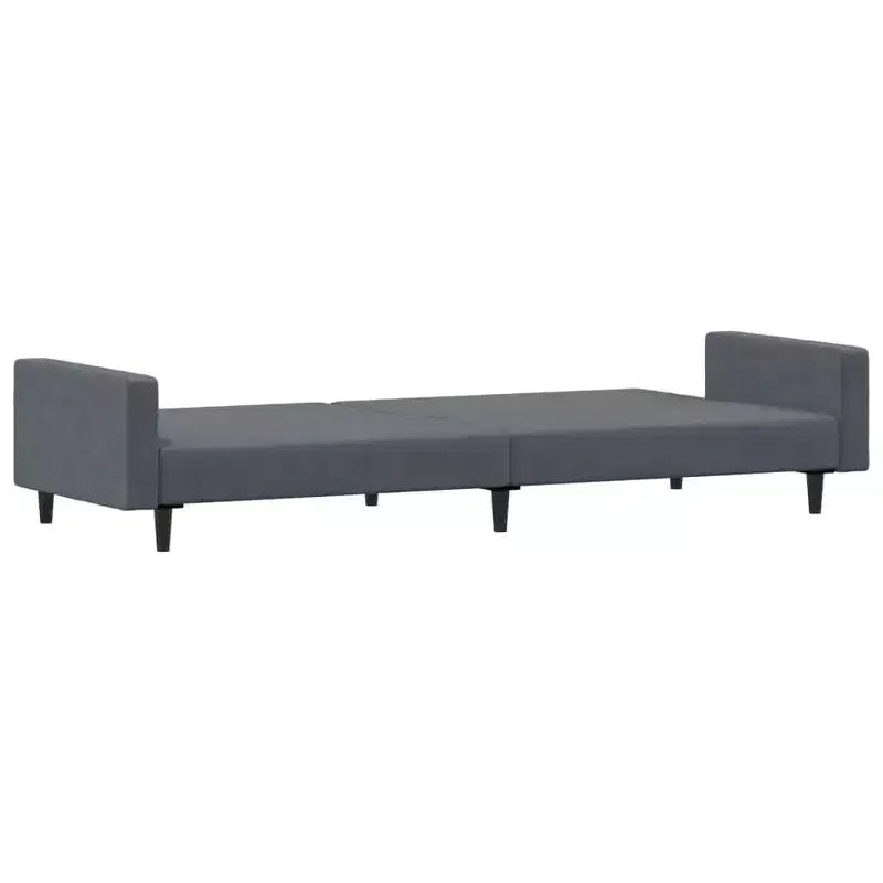 Canapé convertible 2 places en velours gris foncé avec pouf – Lit double moelleux, dossier réglable, cadre en bois robuste