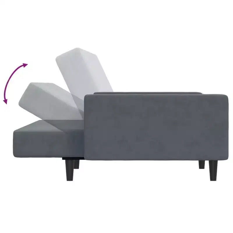 Canapé convertible 2 places en velours gris foncé avec pouf – Lit double moelleux, dossier réglable, cadre en bois robuste