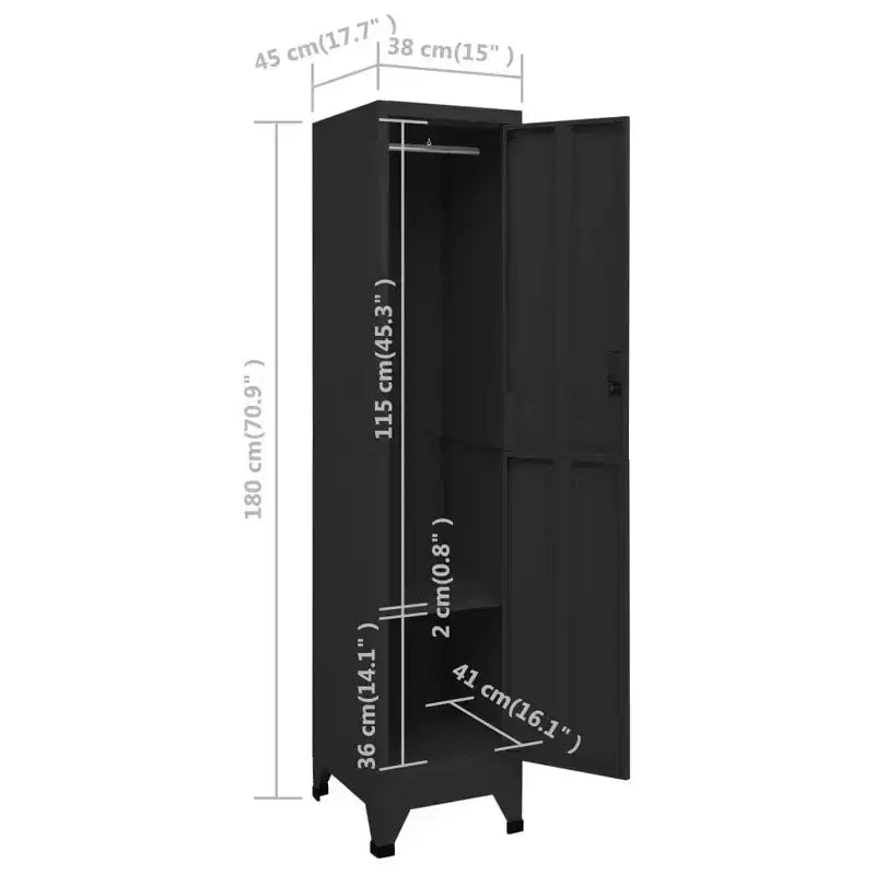 Armoire de rangement casier en acier noir de taille moyenne, rectangulaire