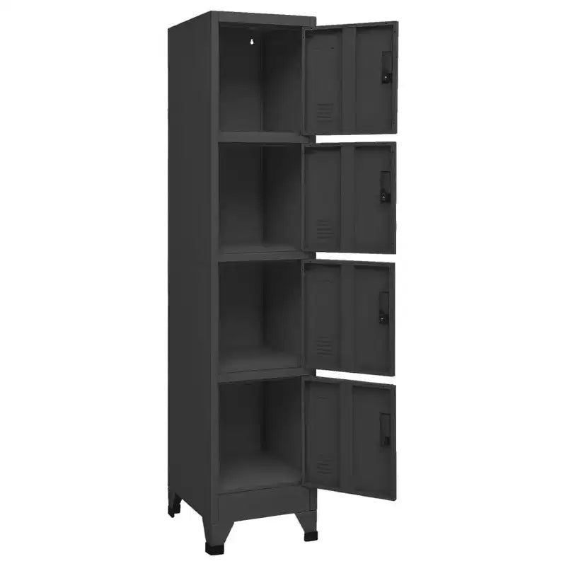 Armoire Vestiaire | Acier | Anthracite | 15x17.7x70.9 | 4 Portes Verrouillables | Porte-Étiquettes | Solution de Rangement pour Bureau, École, Salle de Sport