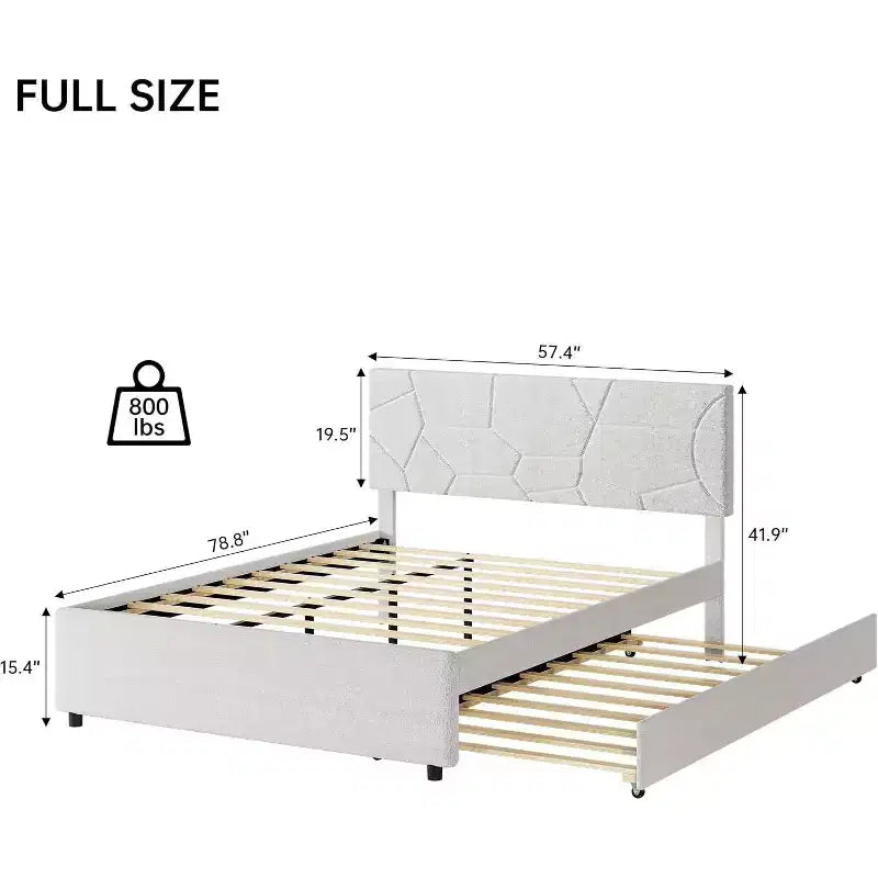 Lit gigogne rembourré – Cadre plateforme double/grand avec lit gigogne escamotable et tête de lit