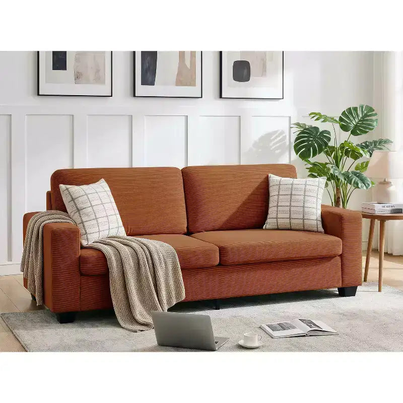 Canapé d'appartement rembourré de 84 pouces, canapé moderne 2 places en velours côtelé avec accoudoirs larges et coussins de soutien pour le salon