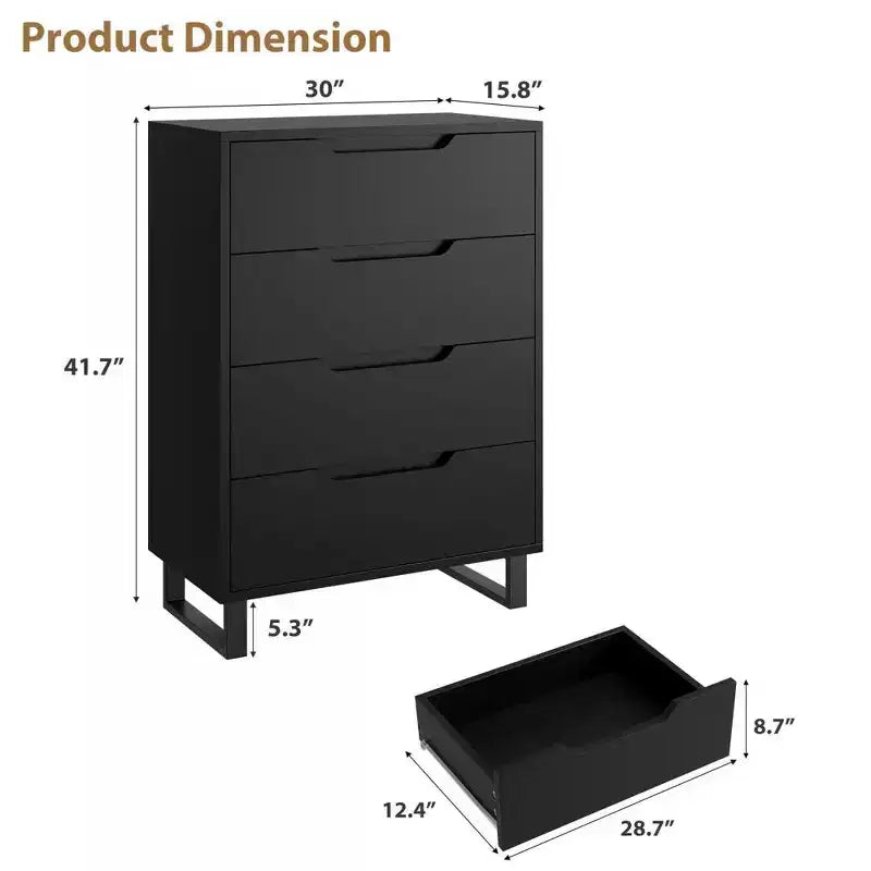 4 commodes de chambre, commode haute de 105 cm, meuble à tiroirs vertical indépendant avec rangement, commode de rangement en bois pour salon