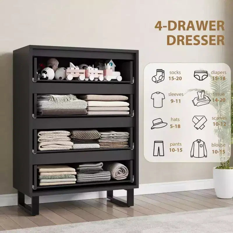 4 commodes de chambre, commode haute de 105 cm, meuble à tiroirs vertical indépendant avec rangement, commode de rangement en bois pour salon