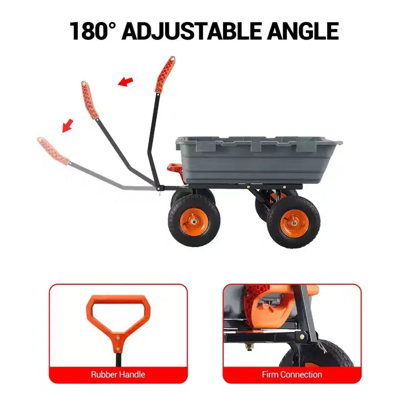 Chariot de jardin robuste – Capacité de 360 kg, brouette à 4 roues avec pneus tout-terrain de 25 cm, poignée rotative à 180° (gris)